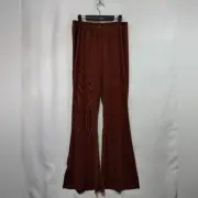 NWT Nasty Gal Side Slit Flare Pants Women 16 Brown Boho Retro 90s Y2K Streetwear