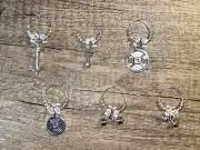 New Set of 6 Handcrafted Wine Glass Markers, “Free Weights” Theme