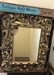 Vintage NIB Marsel Resin Framed Gold Mirror 24x20 shabby chic Flowers