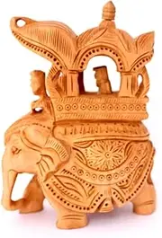 Hand Carved Wooden Indian Royal Ambabari Elephant Sculpture Statue