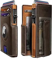 [miyozi] Airtag Wallet for Men,with Money Clip 10 Cards Metal Case Smart Slim Pop Up Credit Card Holder Flip with Magnetic Closure RFID Blocking wallet with Gift Box, Coffee035, One Size, Minimalist