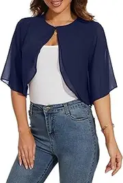 [Heersan] Chiffon Women's Bolero Festive Short Elegant Bolero Jacket 3/4 Sleeves Lightweight Cardigan Summer Short Cardigan Women Bolero Shoulder Jacket Perfect for Holidays and Everyday Use