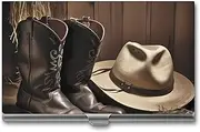 [VFMKT] Slim Metal Business Card Holder Portable Business Card Case Pocket Name Card Holder Cowboy Black Hat Western Boots Wallet for Men Women Office Travel, style, One Size