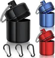 Small Pill Case, 3 Pack Keychain Pill Holder with Strong Carabiners Portable Waterproof Travel Pill Container Carrier Mini Metal Pill Box Bottle for Medicine Ear Plug Jewelry