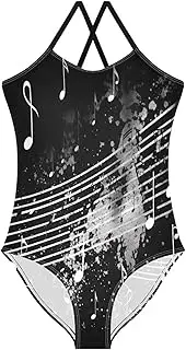 [RPLIFE] Music Notes Black Girls Swimsuit One Piece, 3-10T Summer Swimsuits Girls Beach Swimwear, Music Notes Black, 7-8 Years