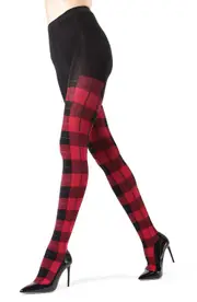 MeMoi Glasgow Plaid Sweater Tights in Red at Nordstrom, Size Medium