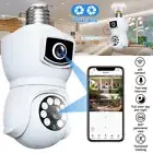 Wifi Security Camera E27 Bulb Camera Home 1080P Dual Lens PTZ IP Camera