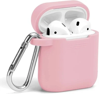 Silicone Protective Case with Carabiner Clip for Apple AirPods - Pink