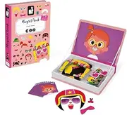 Janod MagnetiBook 66 pc Magnetic Girl Crazy Face Dress Up Game for Imagination Play - Book Shaped Travel/Storage Case Included- S.T.E.M. Toy Ages 3+