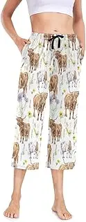 [sanluoli] Women Pajama Pants Stretch Plus Size Pajamas Cropped Cute Lounge Capri Pants Women S Cute Cows Brown Animal Retro, Cute Cows Brown Animal Retro, X-Large