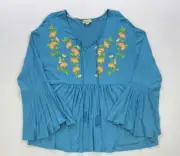 Women's Petite Oneworld One World Peasant Style Floral Shirt