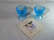 Longaberger 2002 "ROBIN EGG BLUE" Glass EGG Cups - Set 2