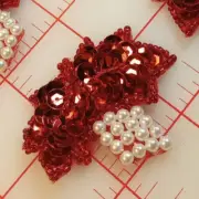 12 Vintage Beaded Sequin Grape Appliques Red Leaves Pearl Grapes 6 pairs 1-5/8"