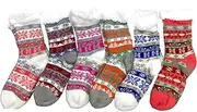 [Lylac Homeware] [3PAIR] LYLAC Bedroom Winter Fuzzy Slipper Socks, Nordic Fair Isle Pattern, Snowflakes,Multi-Colour