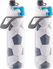 O2COOL 20 oz (2 Pack Soccer) Mist 'N Sip Misting Water Bottle - 2-in-1 Mist And Sip Function With No Leak Pull Top Spout Sports Water Bottle
