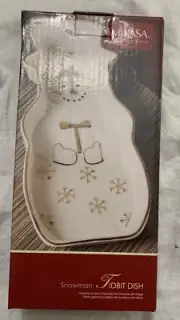 Mikasa Holiday Splendor Christmas Candy Tidbit Dish NIB Porcelain Snowman