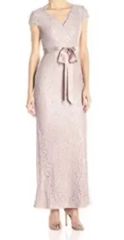 NWT Adrianna Papell Champagne Pink Bisque Lace Sequin MOB Formal Dress Gown Sz 8