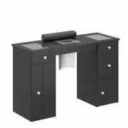 Advwin Vanity Desk Manicure Table with Dust Collector Glass Top Acetone Resistant Drawers Shelves Black