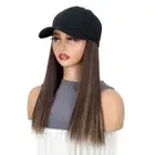 Highlights Black Baseball Cap With Wig Piece Long Straight Bob Hair Women