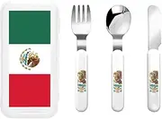 Flag Of Mexico 3 Piece Set For Camping Stainless Steel Flatware, Spoon, Fork, Knife, Ideal For Outdoor
