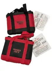 NEW Trader Joe's Micro Tote Bag Red Black Grocery Bag Limited Edition Lot Of 2