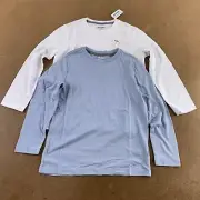 Old Navy Boys Medium (8) Blue/White Softest Long-Sleeve T-Shirts 2 Pack NWT