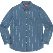 NWT Supreme Logo Stripe Jacquard Denim Shirt Blue Large