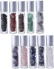 LOORGVEL 10Pcs Essential Oil Gemstone Roller Ball Bottles Containers with Gemstone Chips for Aromatherapy Makeup Storage Travel Friendly Design Leak Closure