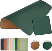 Leather Mouse Pad,Wood Mouse Pad,Double Side Mouse Pad,Stitched Edges,Equipped with Coaster Mouse Pads for Laptop,Office & Home,1 Pack,8inch11inch,EAGZFFI(Blackish Green)