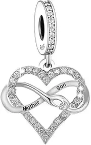 [Mon & Sons] Mother Son I Love You Heart Hands Infinity Together Charm Bead Pendant 925 Sterling Silver Dangle Compatible With Pandora Charm Bracelet, Metal