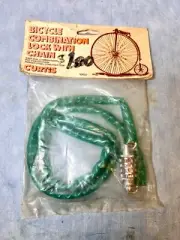 New Vintage NOS Curtis Ind. Green Vinyl Tube Chain Combination Lock Bicycle 36”