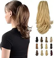 Sofeiyan 33 cm Ponytail Extension Long Curly Ponytail Clip in Claw Hair Extension Natural Looking Synthetic Hairpiece for Women, Strawberry Blonde & Bleach Blonde