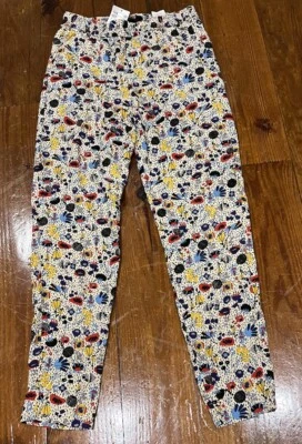 H&M Pants Leggings Women’s Sz 2 Blue Red Gray Floral Abstract Boho Trendy New