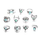 11Pcs/set Fashion Ring Cut Created Opal and Natural Blue Round Diamond Ring