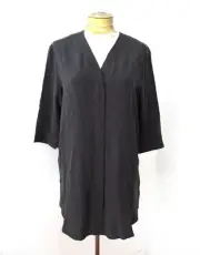NWT AllSaints black 100% silk tunic dress deep v-neck under placket buttons 2