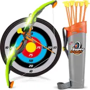 Yuxin Bow and Arrow Set Kids, Archery Set with LED Light with 10 Suction Cups Arrows Targets Quiver, Indoor Outdoor Garden Games Green