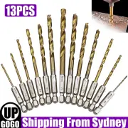 13 PCS Quick Change Hex Shank Drill Bits Set HSS Steel Wood Timber Drilling AUS