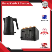 1.7L Fluted Black Cordless Kettle + 4 Slice Toaster Breakfast Combo Retro Set