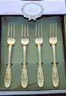 Cristina Re High Tea 24ct Gold Plated Boxed Set of 4 Vintage Cake Forks NEW