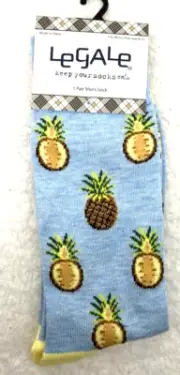 Legale Men's Mid Calf Socks Pineapple Novelty Blue Socks Size 8-12