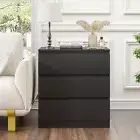 Ufurniture Bedside Table 3 Drawers Nightstand Side Table for Bedroom Black