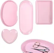 Biiange Stainless Steel Tray, lrregular Tray, Nail Tool Dish, Tray for Jewelry, Makeup Cosmetic, Gadgets Set (Pink)
