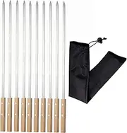 IMEEA 10-Pack Extra Large Stainless Steel Kabob Skewers with Wooden Handle, 60cm x 1cm, Perfect for BBQ Grilling Kabob Koobideh, Includes Carrying Bag