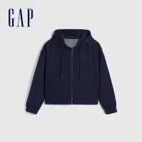 在飛比找momo購物網優惠-【GAP】女裝 Logo牛仔拼接連帽外套-海軍藍(84093