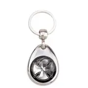 Premium Teardrop Chrome Die Cast Metal Keychain Ring Fob - SILVER IRON CROSS