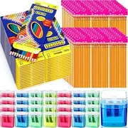 Dinifee 48 Set Back to School Supplies Kit for Student Include 48 Pack Colored Pencils 48 Pack HB Pencils 48 Pcs Manual Pencil Sharpeners with Lid for Art Classroom School Stationery Office Desk