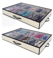 Woffit Under Bed Shoe Storage Organizer Set of 2 Containers, Each Fit 12 Shoes