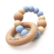 Silicone and Beech Wood Teether in blue and cream - FREE POST with another item!