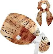 [YTYVAGT] Scrub Caps Women with Buttons,Surgical Caps with Button Adjustable Unisex,Abstract Music Note Pattern