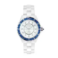 在飛比找旋轉拍賣優惠-CHANEL J12 H3421奢華藍寶石白金鑽錶 白色 現